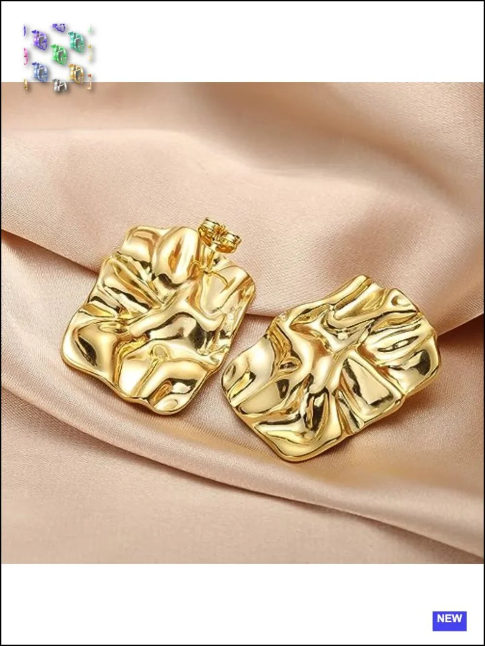Geometric Rectangle Gold Plated Stud Earrings Irregular Hammered Chunky